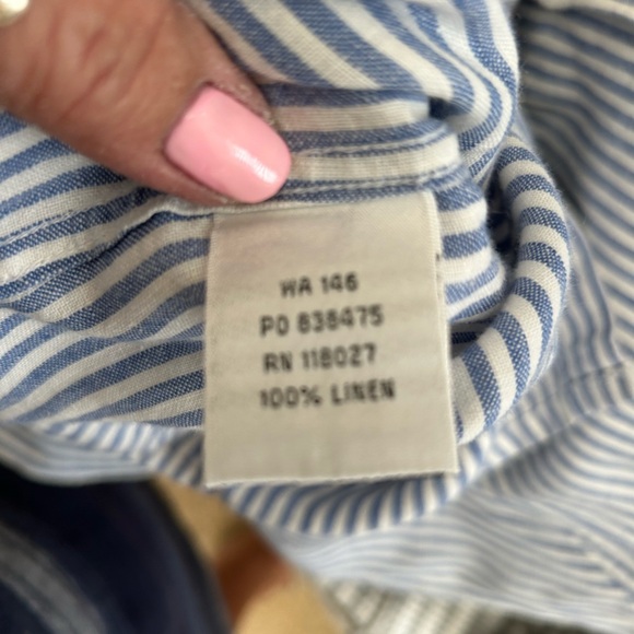 Boden Blue and White Striped Cropped Linen Shirt - Picture 5 of 7